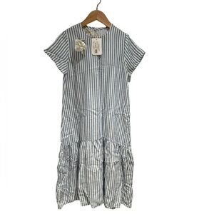 SISCO OLIVE lightweight linen blue & white striped dress - size 10